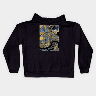 Rotterdam Map Pattern in Blue & Gold Kids Hoodie